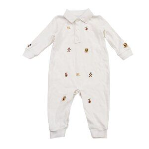 Polo Ralph Lauren Embroidered Polo Cotton Coverall Baby Boys 9M White Snaps